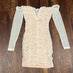 Off the shoulder ruched mini dress